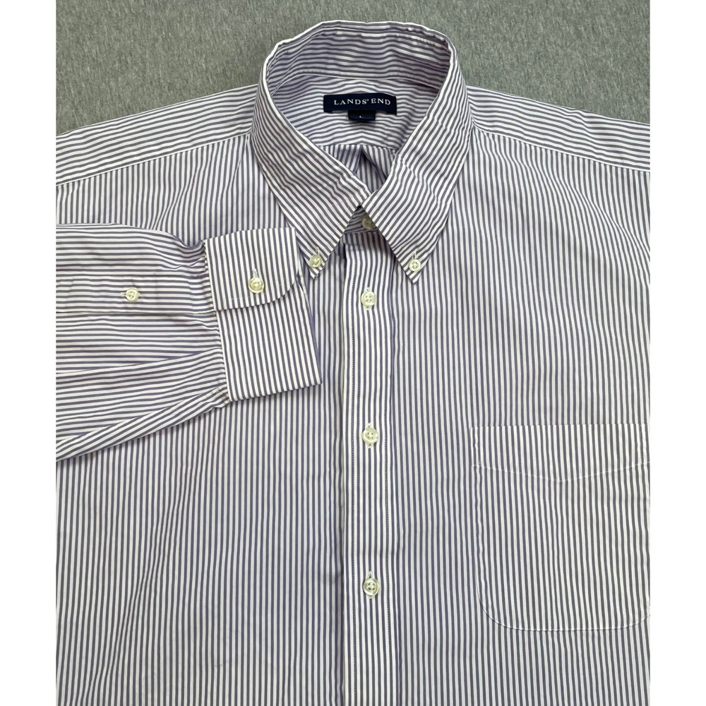 Lands End Shirt Mens Large (16 - 16.5) Striped 100% Cotton Button Down